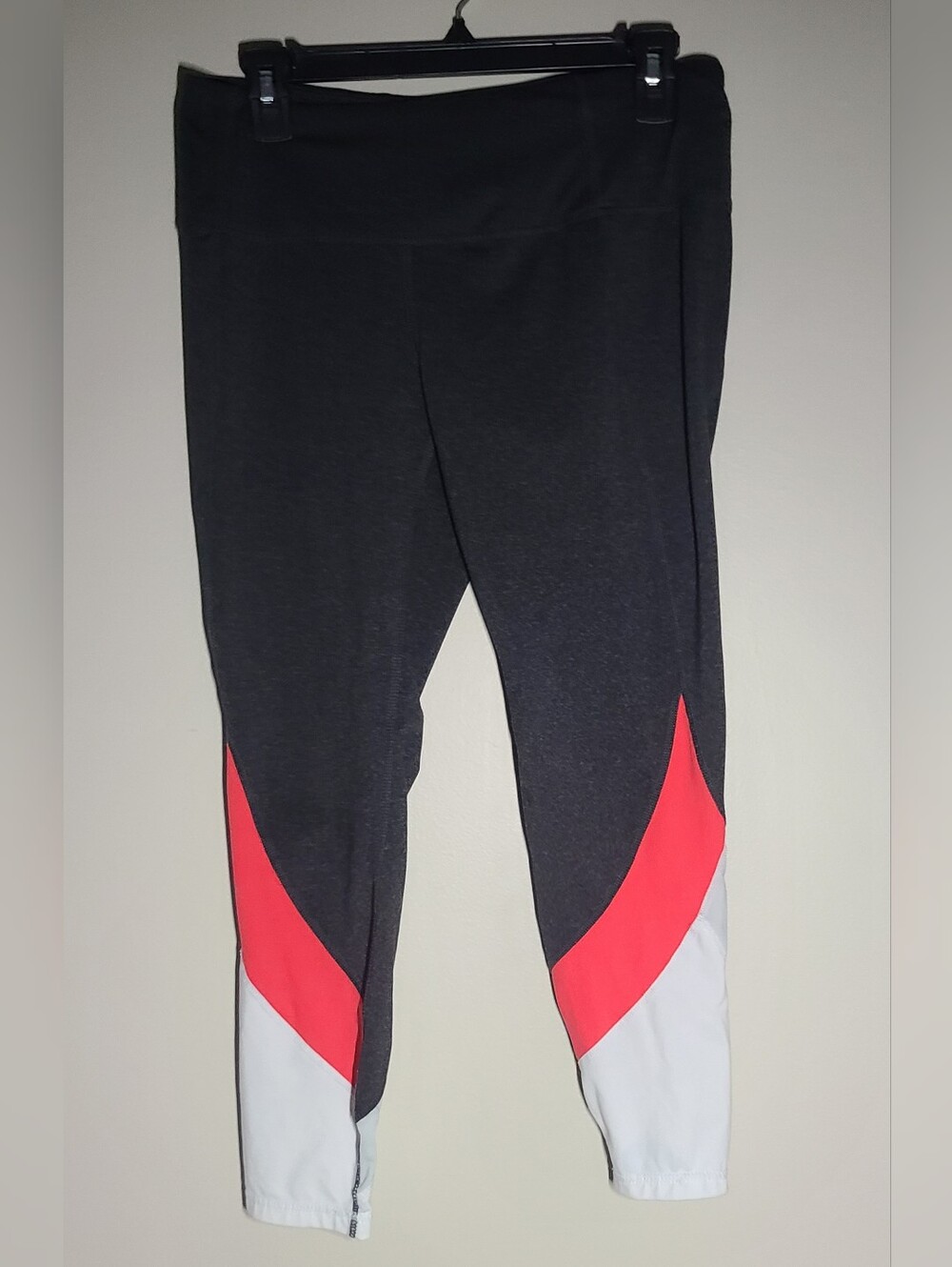 $3 If Bundled! Tangerine Black Leggings with Coral and White Colorblock Panels